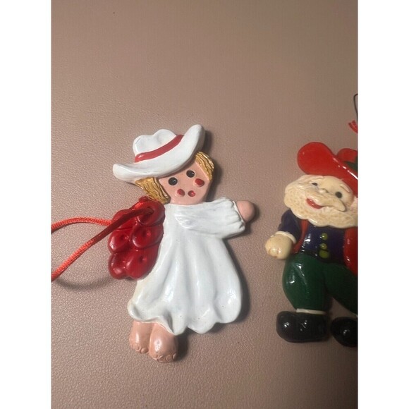 Lot Of 3 Christmas Expressions Ceramic Cowboy Hanging Ornaments Holiday - Picture 2 of 9